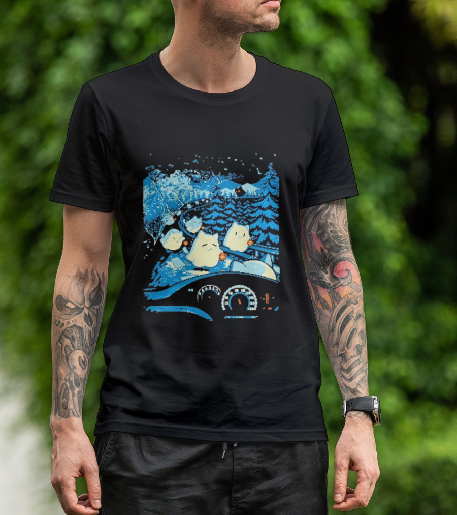 Haunted Road Pixel Art Ghost Cats Forest Adventure T-Shirt
