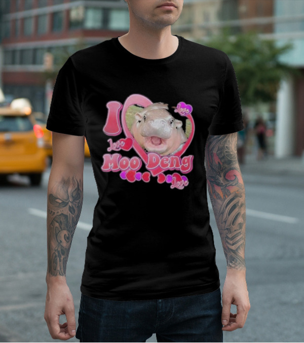 I Love Moo Deng Baby Hippo Heart Love Cute T-Shirt