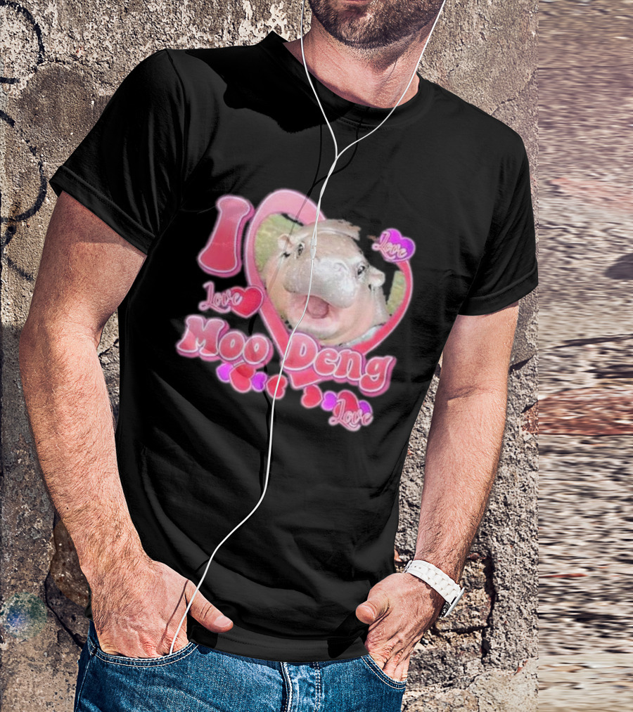 I Love Moo Deng Baby Hippo Heart Love Cute T-Shirt
