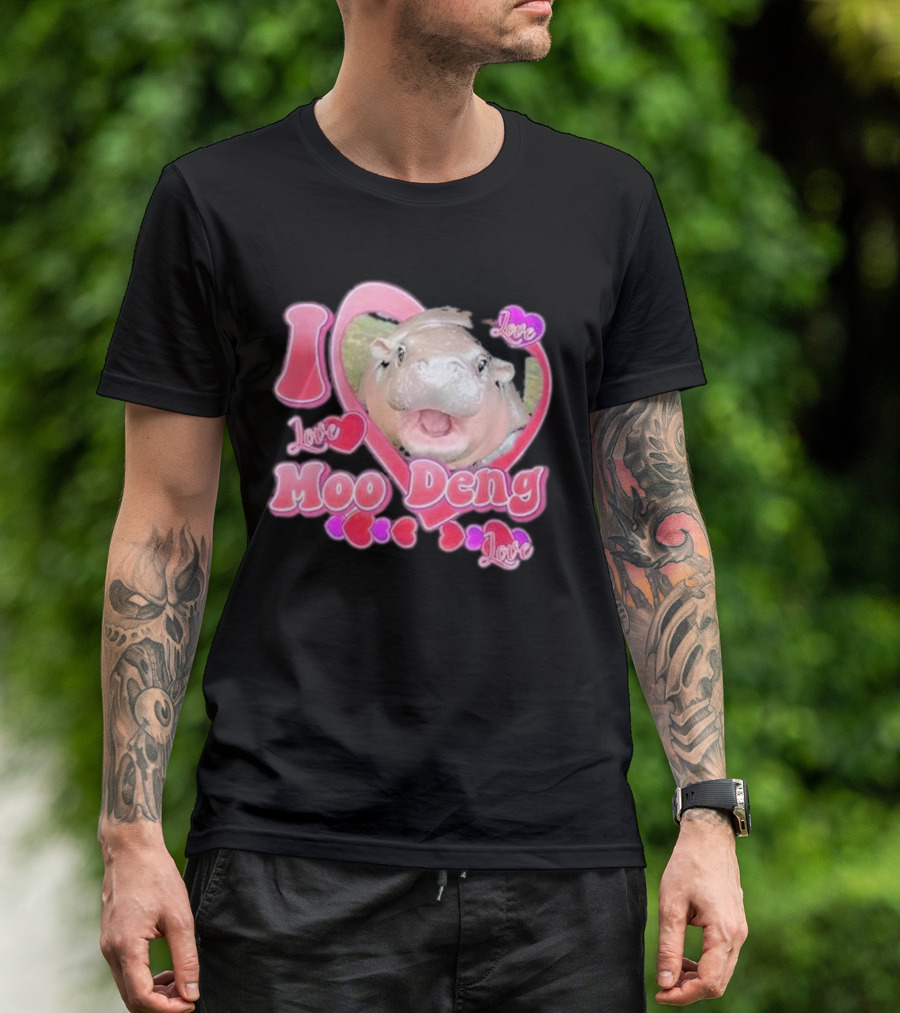 I Love Moo Deng Baby Hippo Heart Love Cute T-Shirt