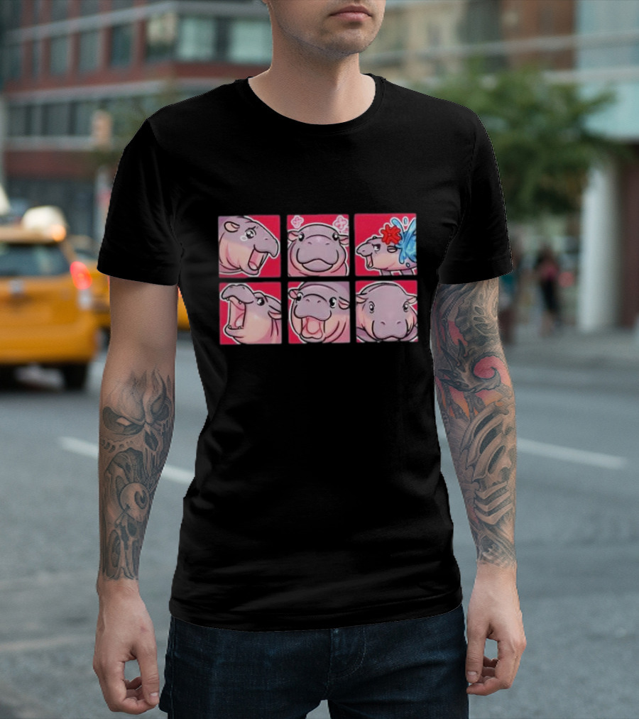 Moo Deng Baby Pygmy Hippo Faces T-Shirt