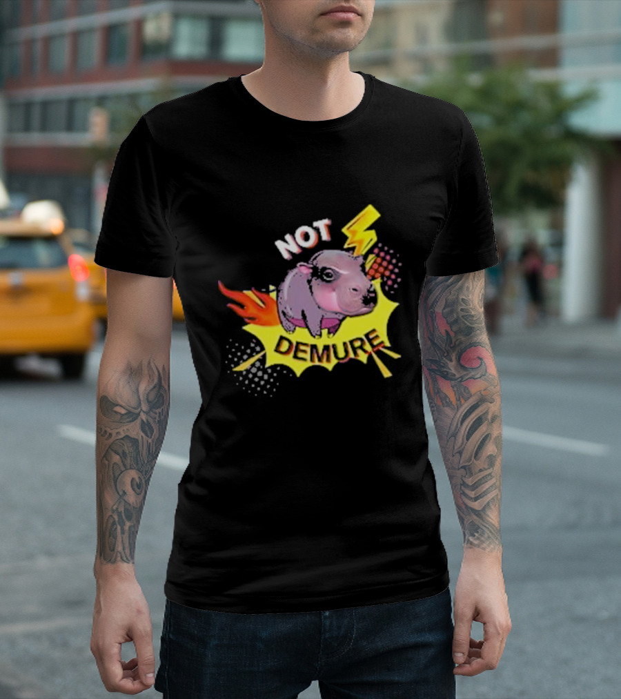 Moo Deng Not Demure Pop Art Hippo Lightning Fire Burst T-Shirt