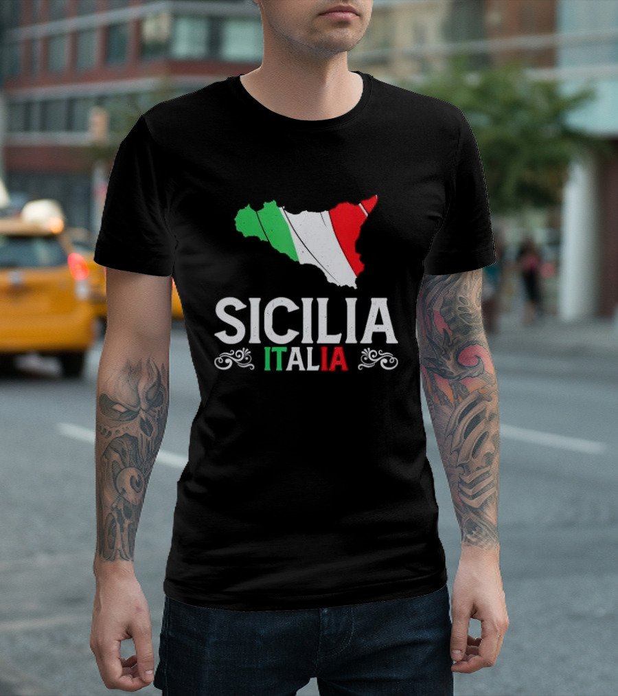 Sicilia Italia Sicily Map Italian Flag T-Shirt