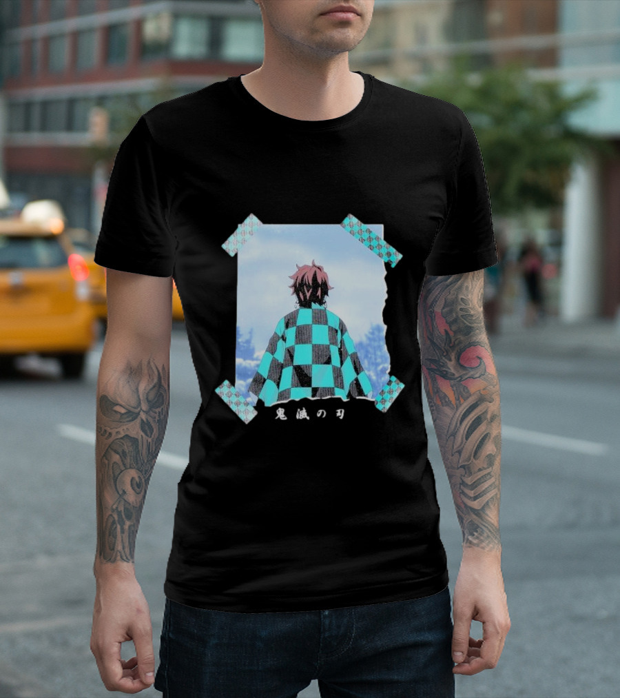 Demon Slayer Kimetsu no Yaiba Tanjiro Checkered Cloak Japanese Text UT Collection T-Shirt