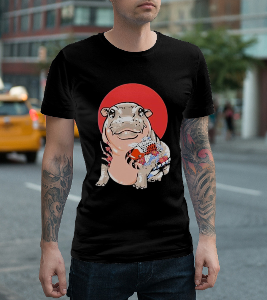 Yakuza Moo Deng Animal Tattoo Koi Fish Red Sun T-Shirt