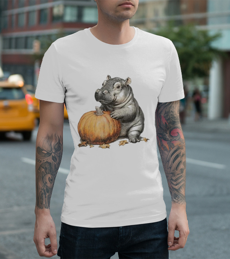 Hippo Halloween Moo Deng Pumpkin Vintage 90s Nostalgia T-Shirt