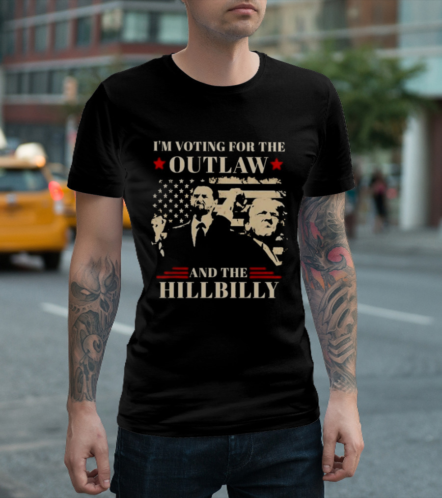 I'm Voting For The Outlaw And The Hillbilly Stars and Stripes Retro Portraits T-Shirt