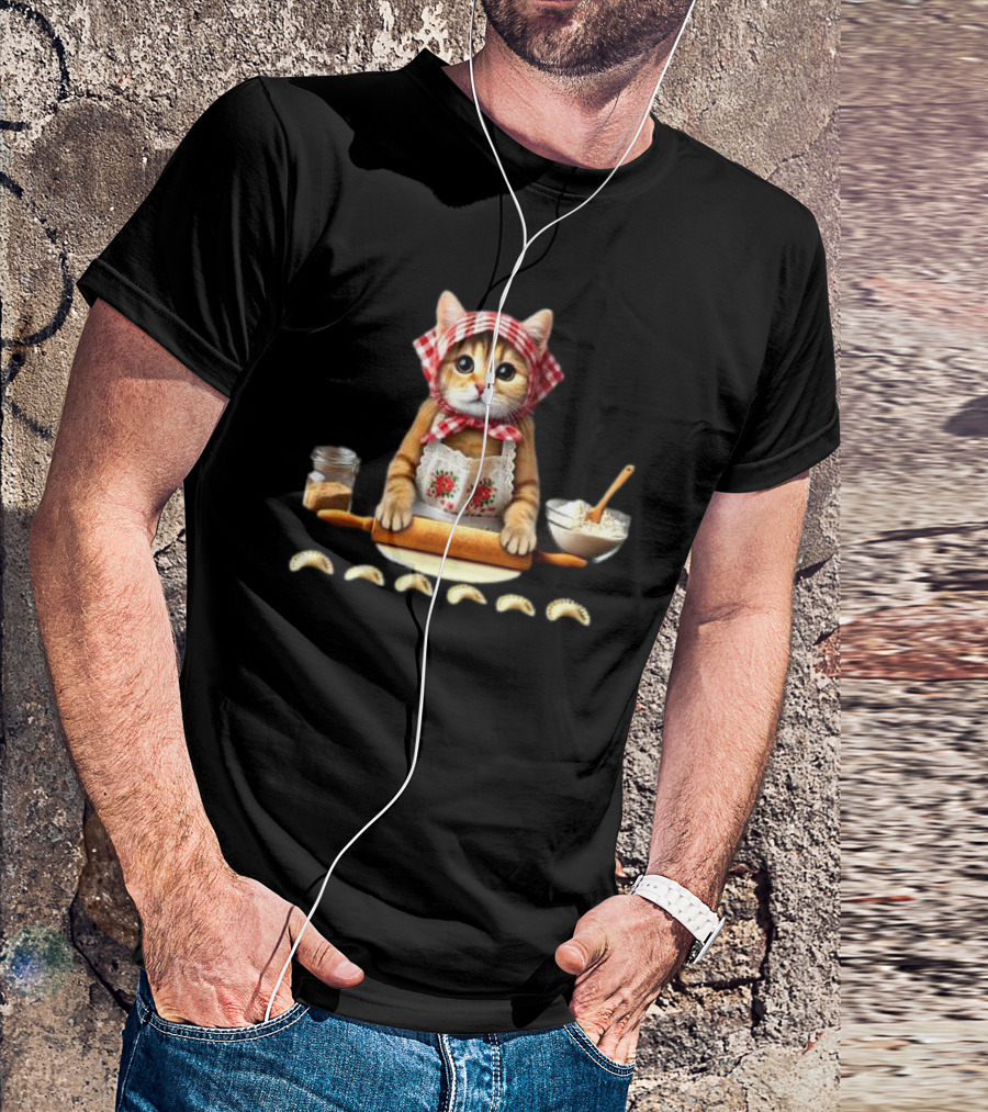 Cat Making Pierogi With Rolling Pin And Ingredients Polish T-Shirt