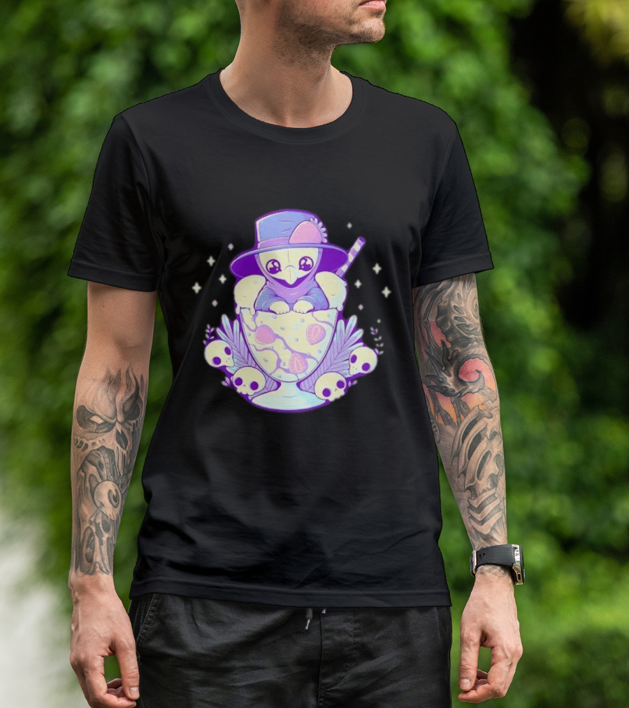 Cute Plague Doctor Ice Cream Delight With Skulls And Stars T-Shirt