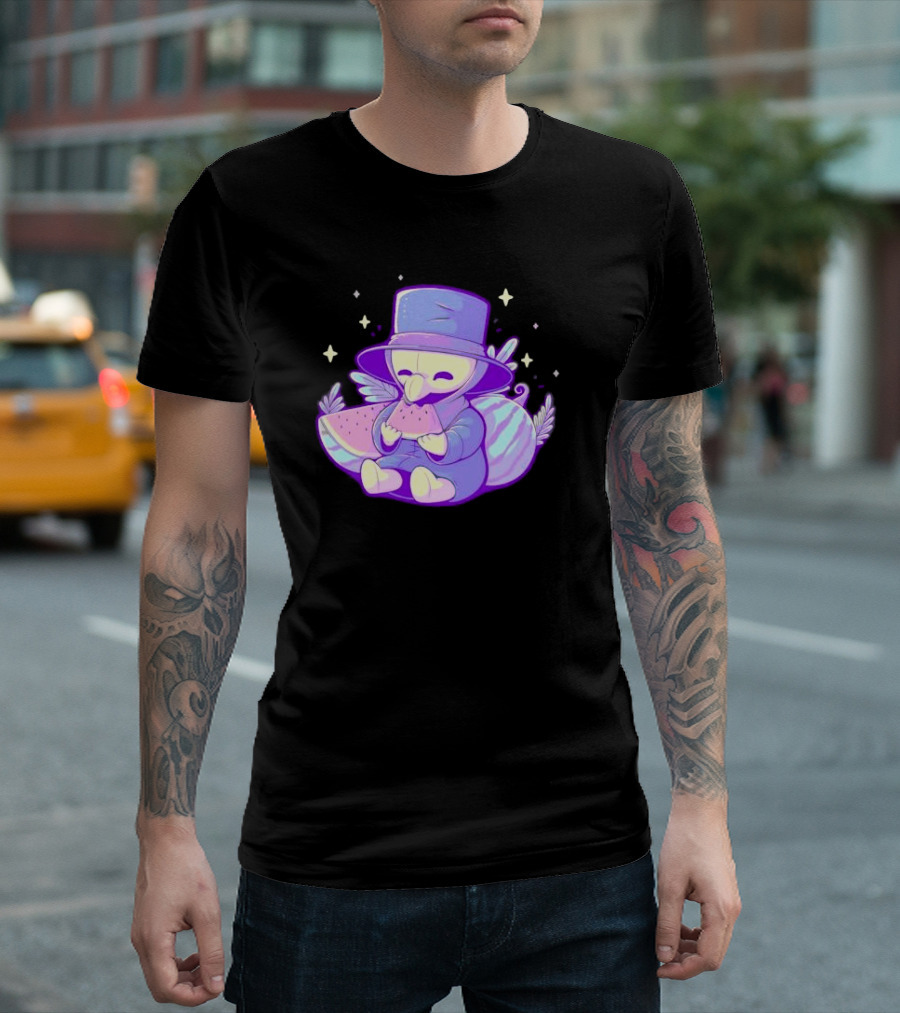 Plague Doctor Eating Watermelon Cute Kawaii T-Shirt