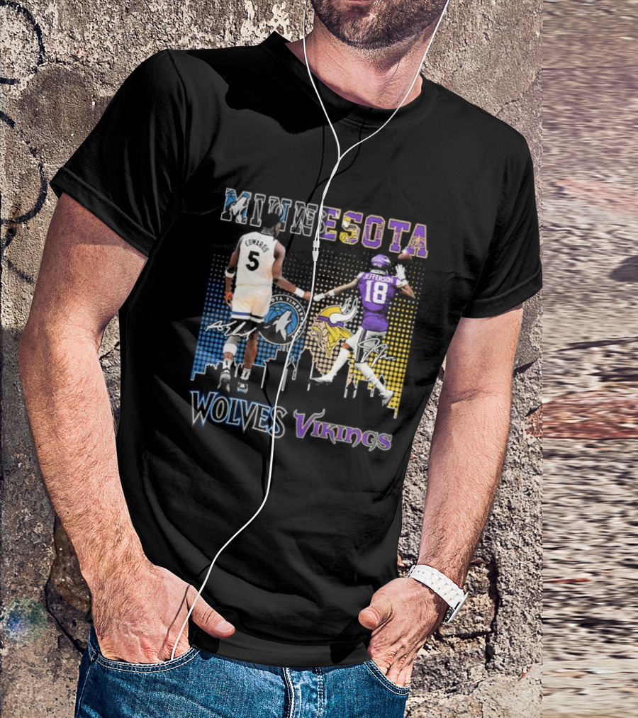 Minnesota Timberwolves Vikings Edwards Jefferson Collaboration T-Shirt