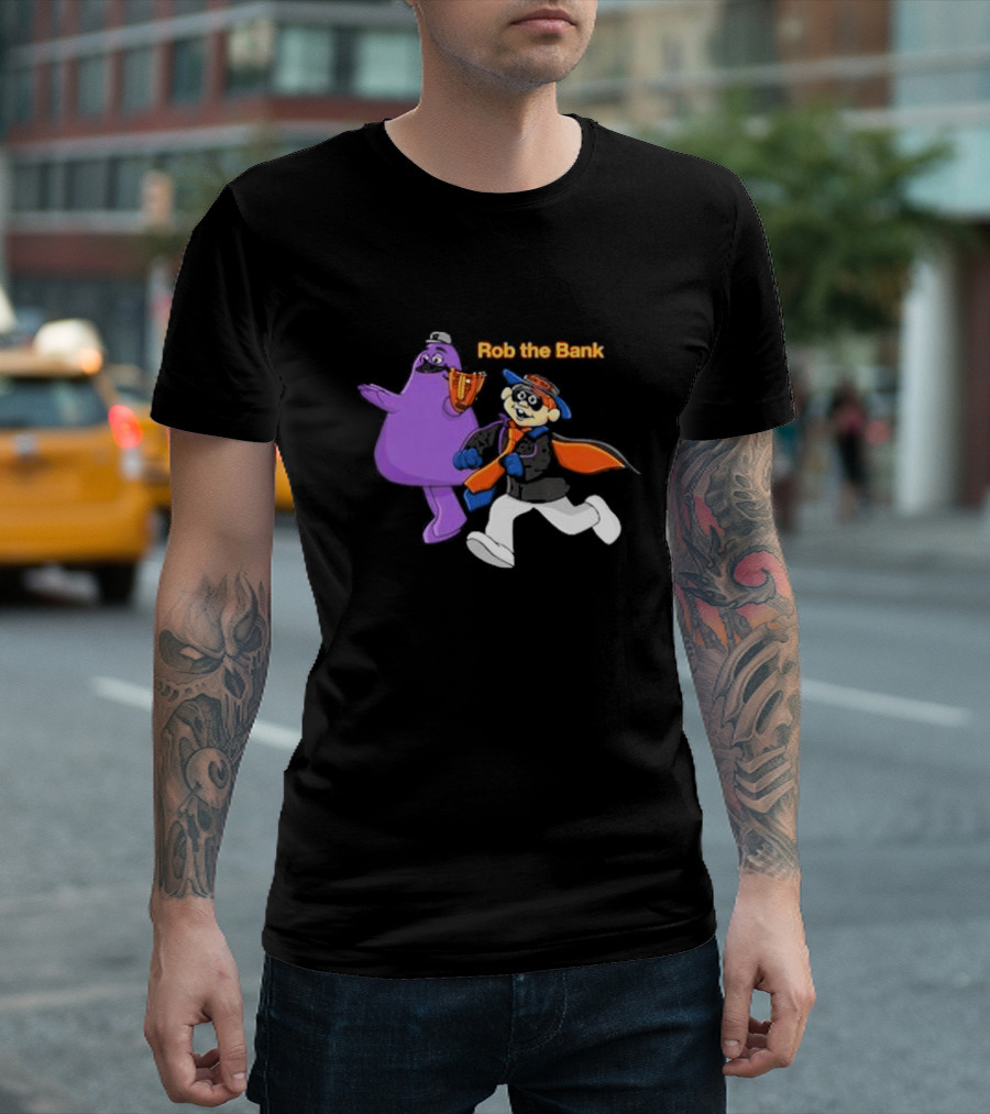 Grimace Monster Accompanies Rob the Bank Heist with Classic Burglar Image T-Shirt
