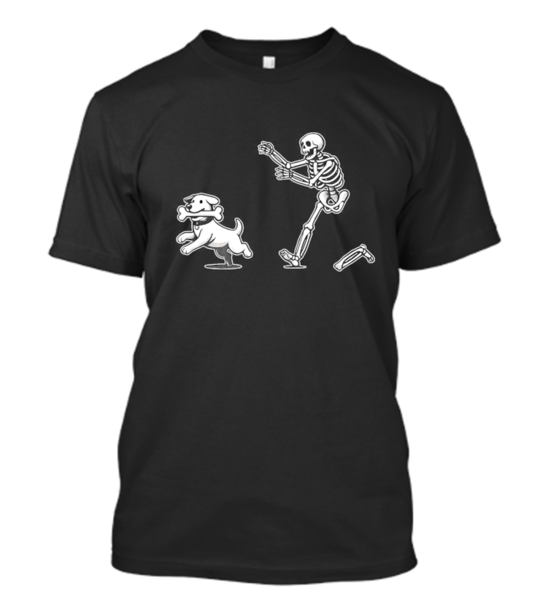 Halloween Dog Funny Skeleton Chasing Dog With Bone T-Shirt