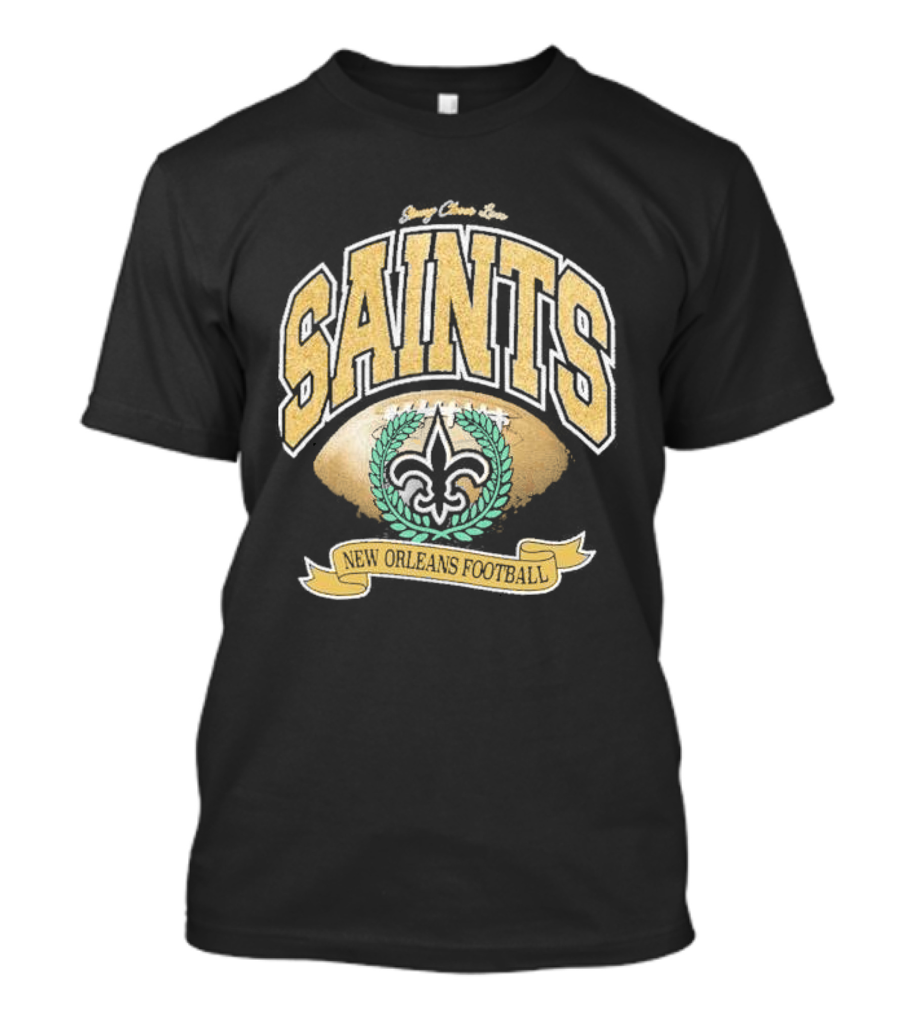 New Orleans Saints Stoney Clover Lane Black Glitter Football Retro Fleur-de-Lis T-Shirt