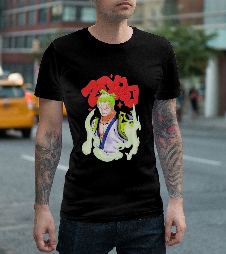 One Piece Zoro Japan Animation Airbrush Style Manga Character T-Shirt