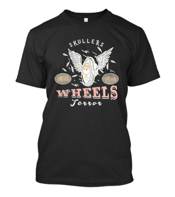 Skullers Wheels Terror With Winged Wheel And 佛福 Symbols T-Shirt
