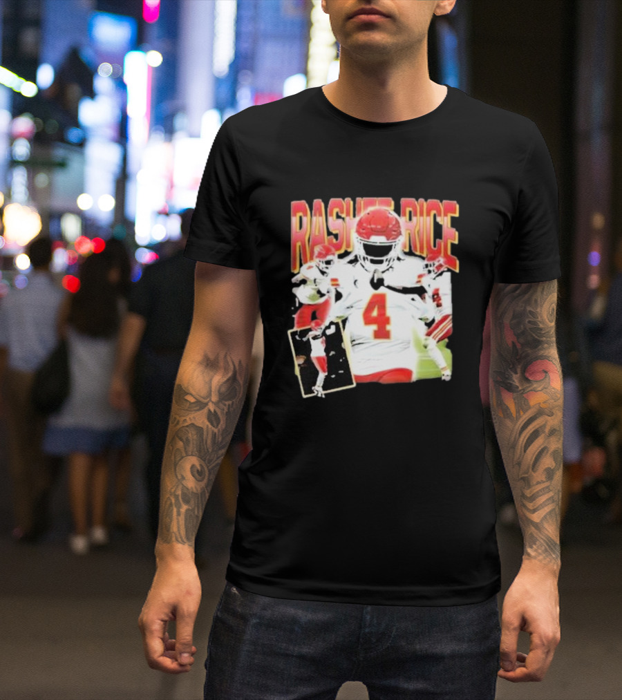Rashee Rice Football Action 4 Red And White Uniform T-Shirt