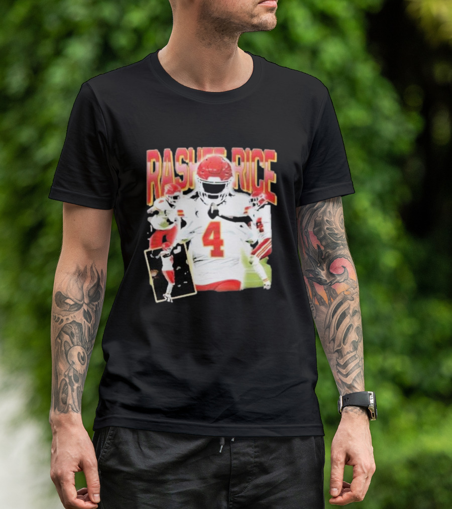 Rashee Rice Football Action 4 Red And White Uniform T-Shirt