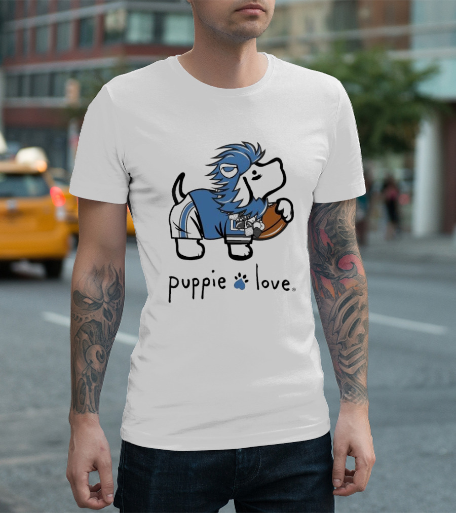 Puppie Love Blue And Silver Mascot Pup Detroit Lions Football T-Shirt