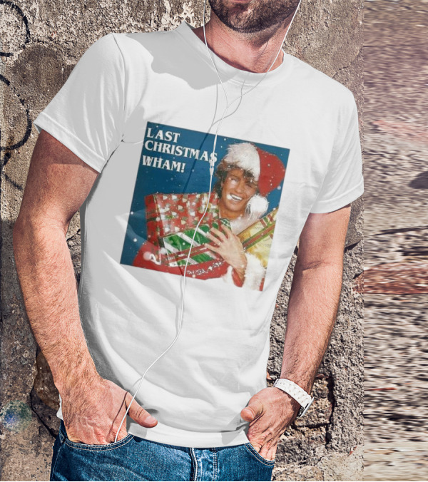 Last Christmas Wham George Michael Santa Hat Holding Gift T-Shirt