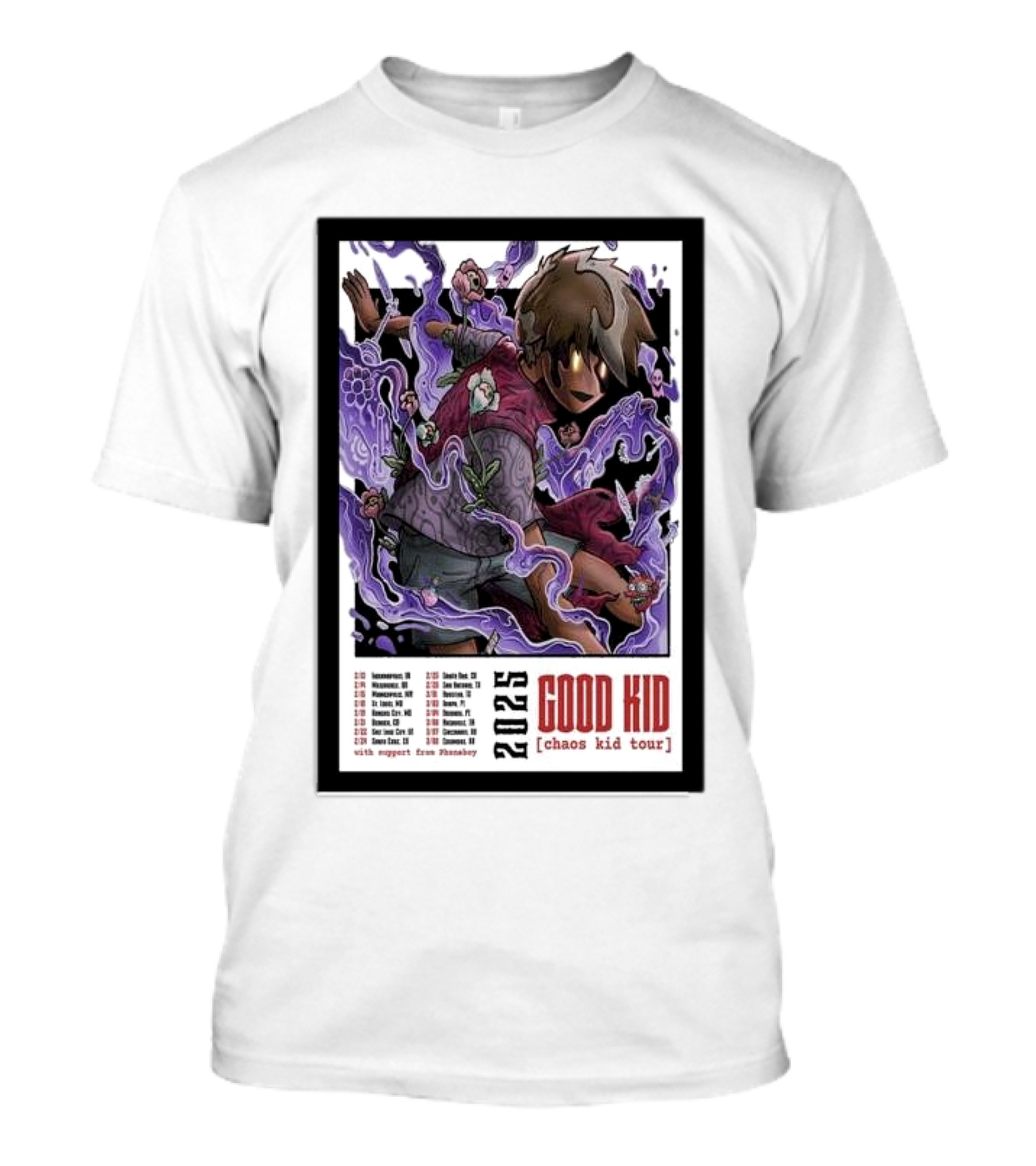 2025 Good Kid Chaos Kid Tour Poster With Psychedelic Artwork And Tour Dates T-Shirt