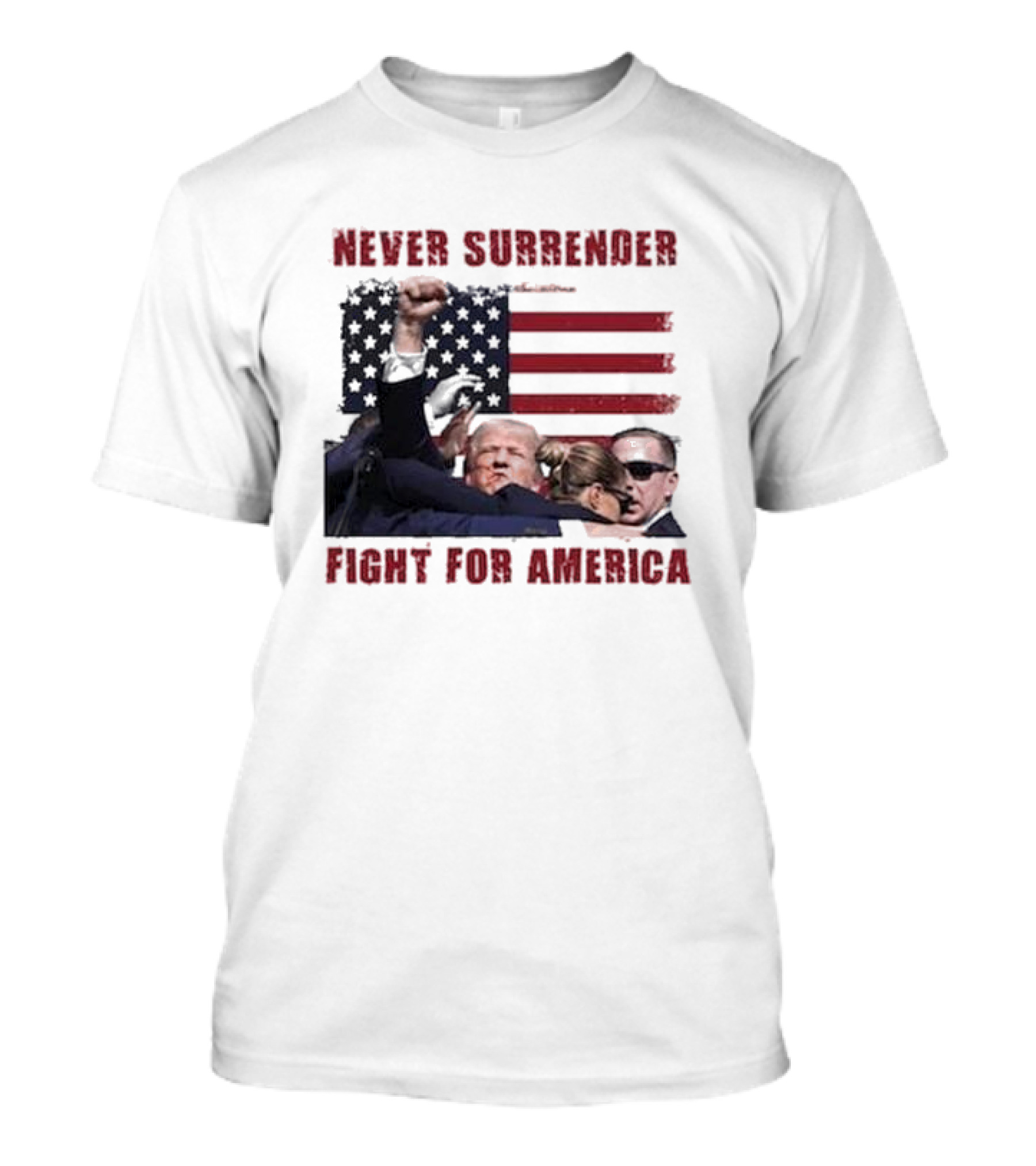 Never Surrender Trump Fight For America Flag Background T-Shirt