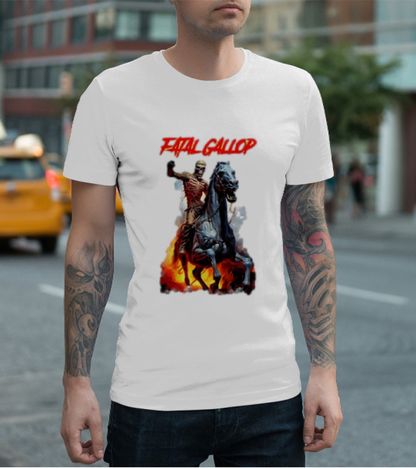 Fatal Gallop Diabolic Fear Black Horror Evil Monster Terror Skeleton Rider Horse Flames T-Shirt
