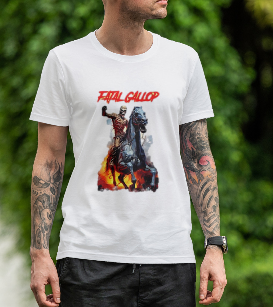 Fatal Gallop Diabolic Fear Black Horror Evil Monster Terror Skeleton Rider Horse Flames T-Shirt