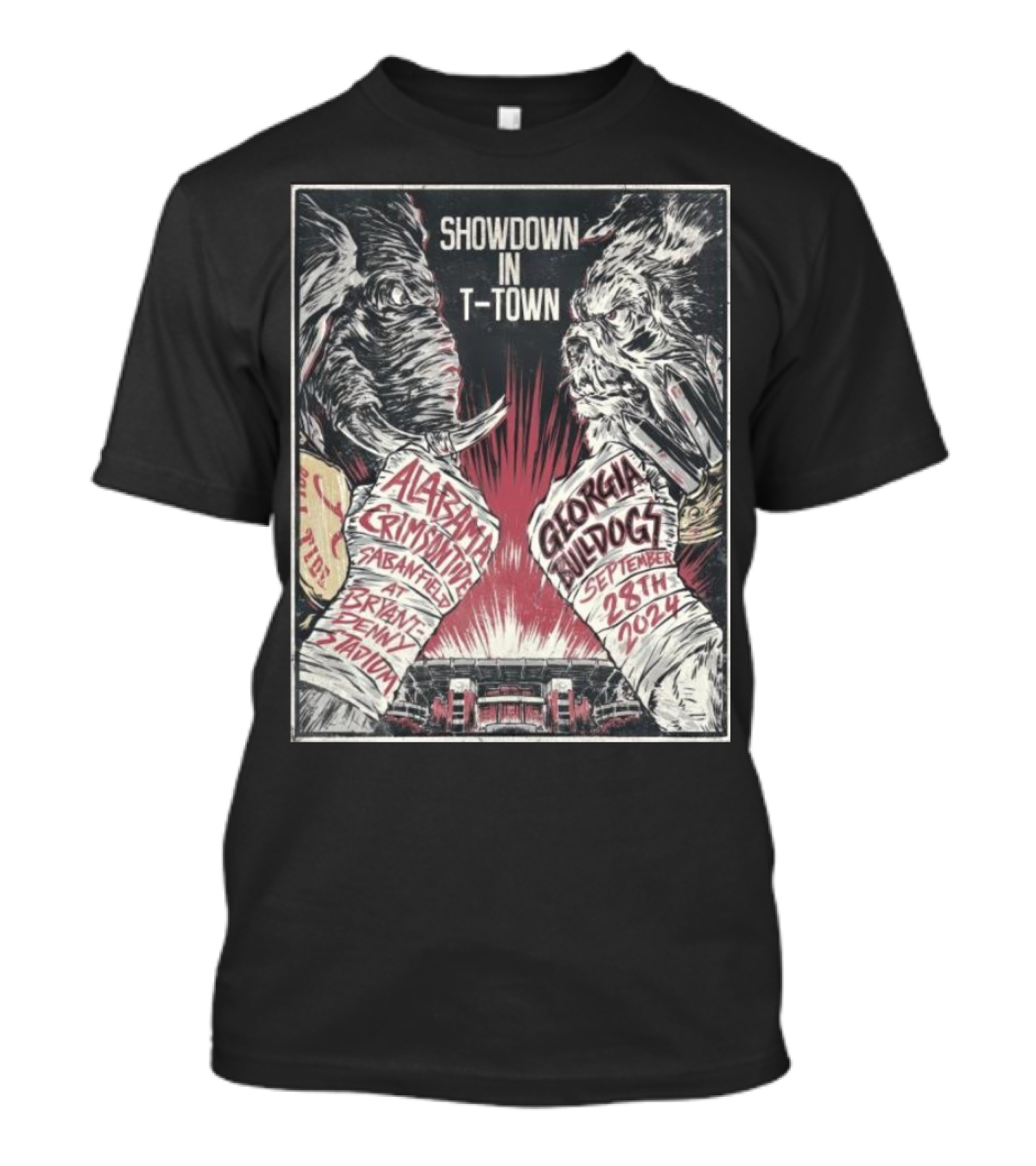 Showdown In T-Town Alabama Crimson Tide Vs Georgia Bulldogs September 28th 2024 Bryant Denny Stadium T-Shirt