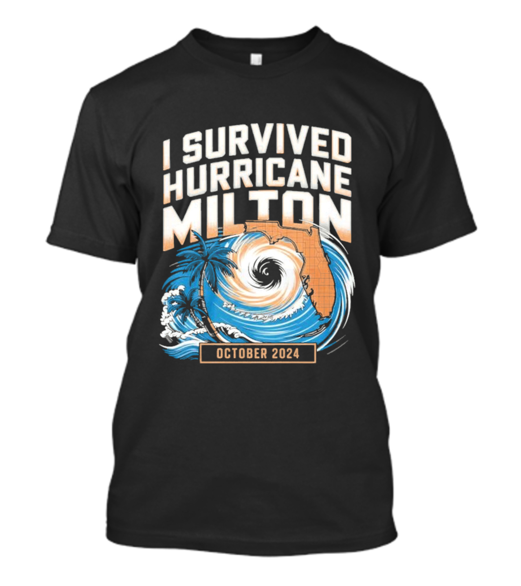 I Survived Hurricane Milton October 2024 Florida Map And Palm Tree Spiral T-Shirt