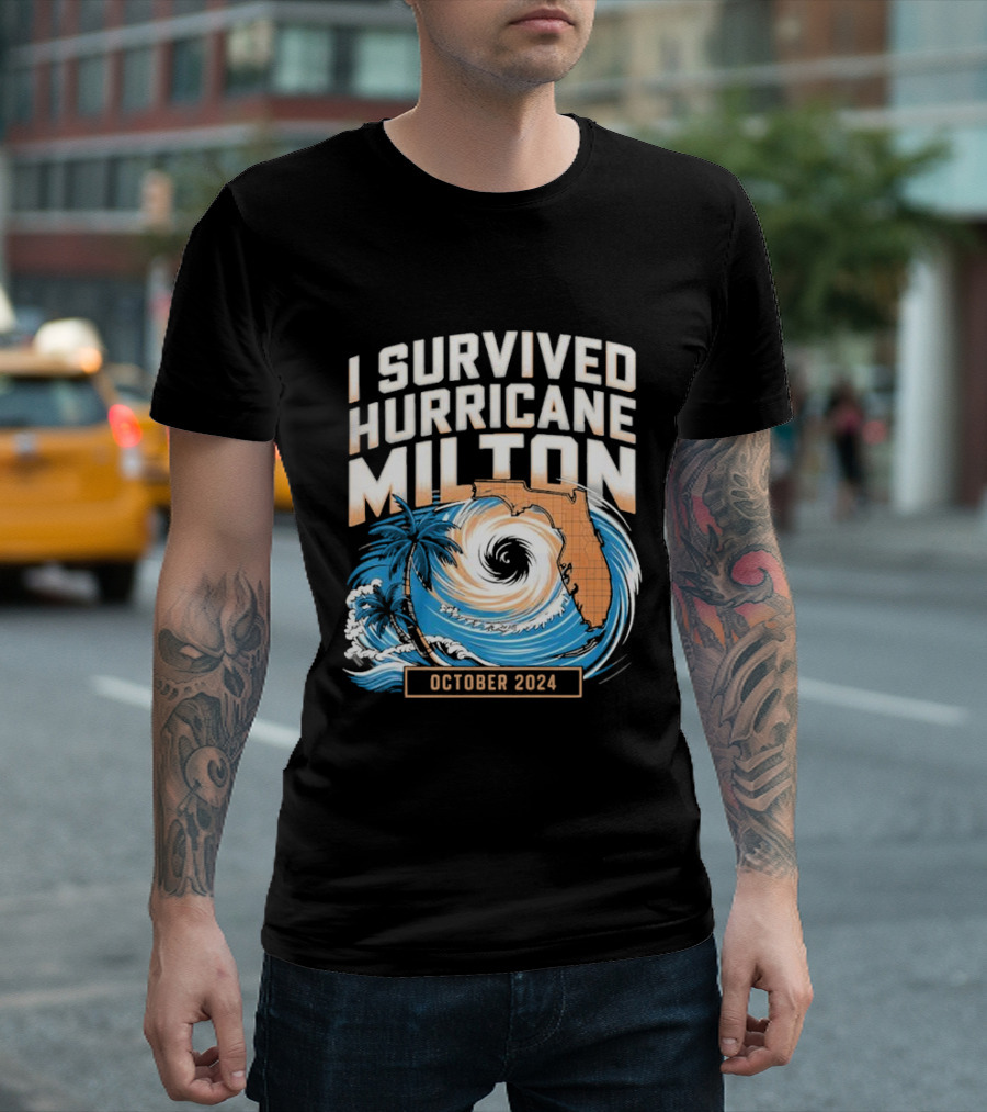 I Survived Hurricane Milton October 2024 Florida Map And Palm Tree Spiral T-Shirt