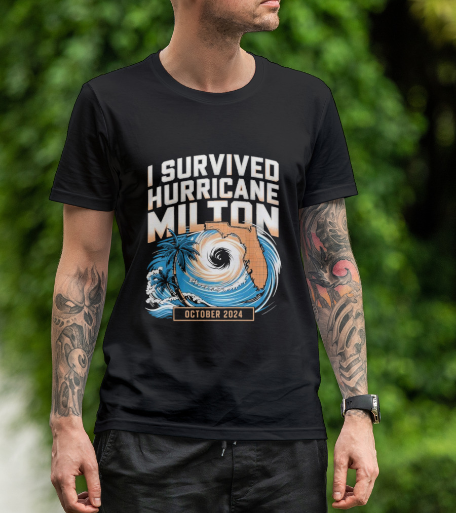 I Survived Hurricane Milton October 2024 Florida Map And Palm Tree Spiral T-Shirt