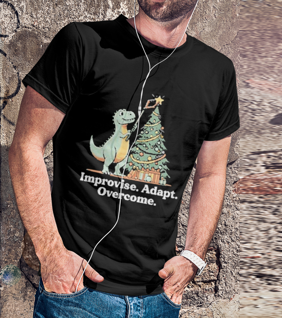Improvise Adapt Overcome Tree Rex Dinosaur Christmas Star T-Shirt