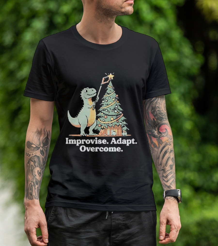 Improvise Adapt Overcome Tree Rex Dinosaur Christmas Star T-Shirt