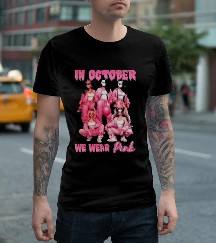 In October We Wear Pink Comadre Crew Horror Movie T-Shirt