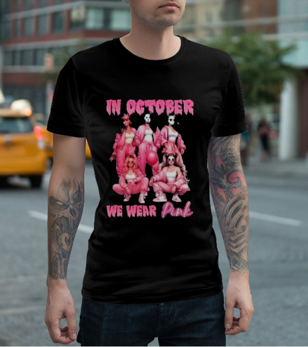 In October We Wear Pink Comadre Crew Horror Movie T-Shirt
