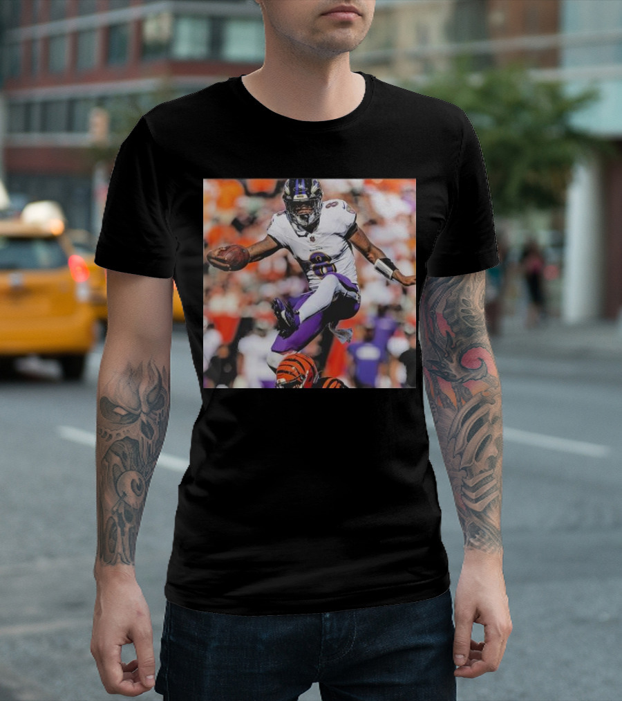 Lamar Jackson Baltimore Ravens NFL Week 5 Action Leap T-Shirt