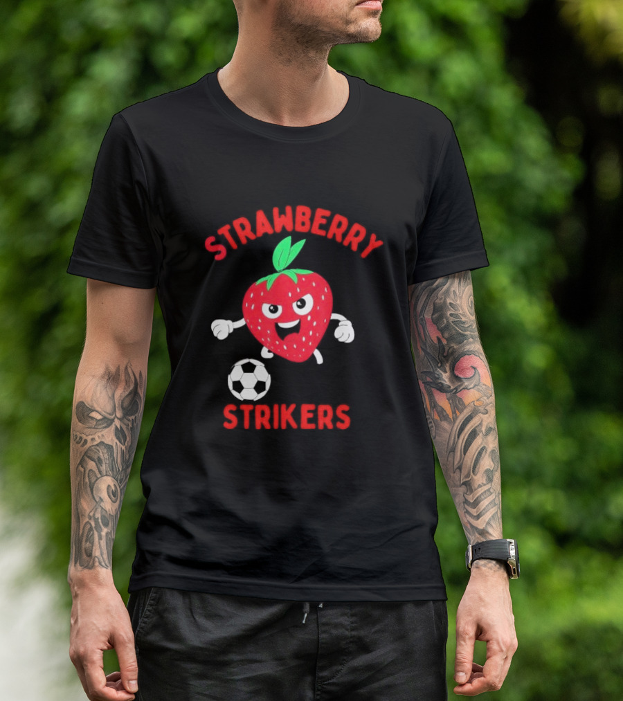 Strawberry Strikers Soccer Team Fun Cartoon With Soccer Ball T-Shirt