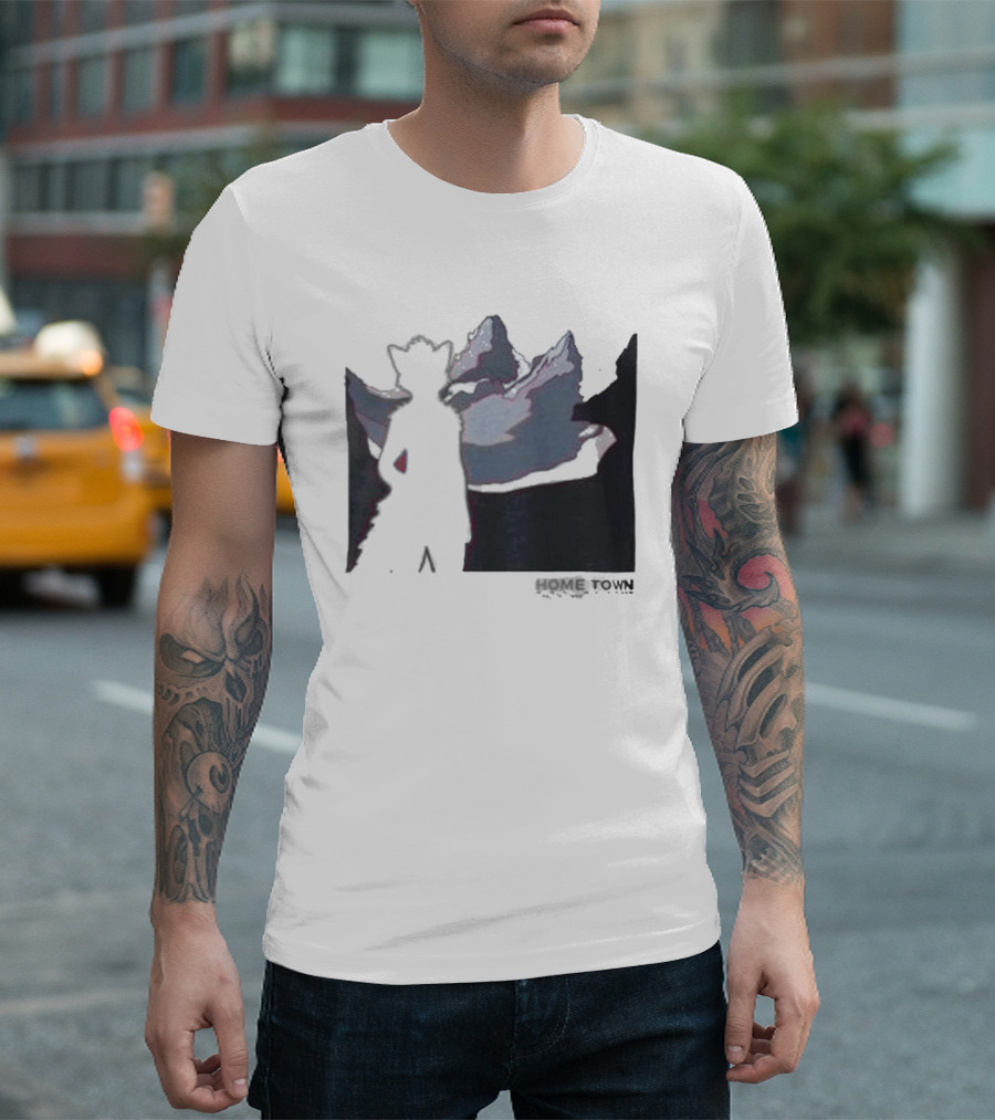 The Fox Nest Store Home Town Silhouette with Mountains Background T-Shirt