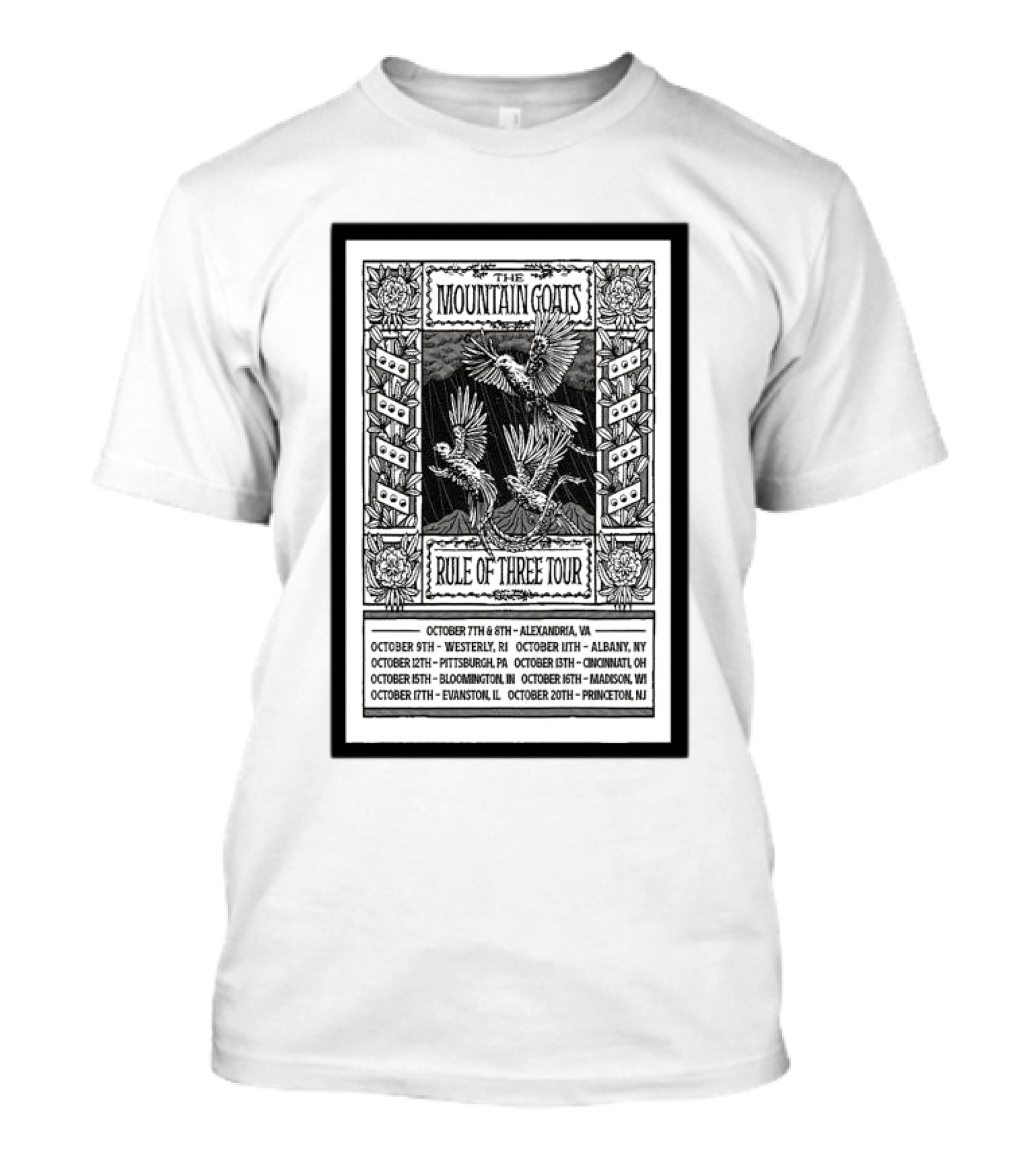 The Mountain Goats Rule Of Three Tour October Dates Featuring Dice And Birds T-Shirt