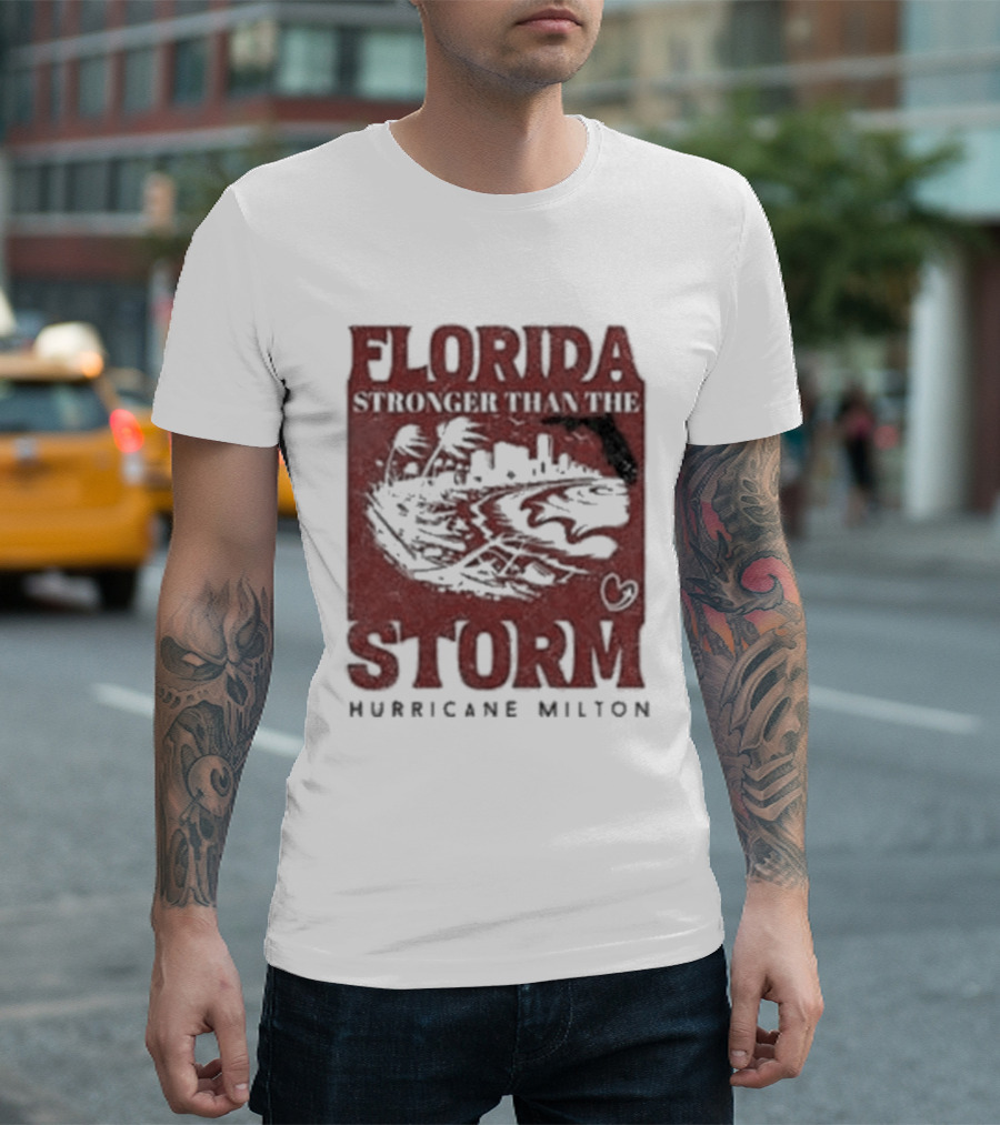 Florida Stronger Than The Storm Hurricane Milton 2024 Cityscape And Heart T-Shirt
