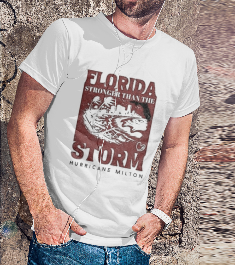Florida Stronger Than The Storm Hurricane Milton 2024 Cityscape And Heart T-Shirt