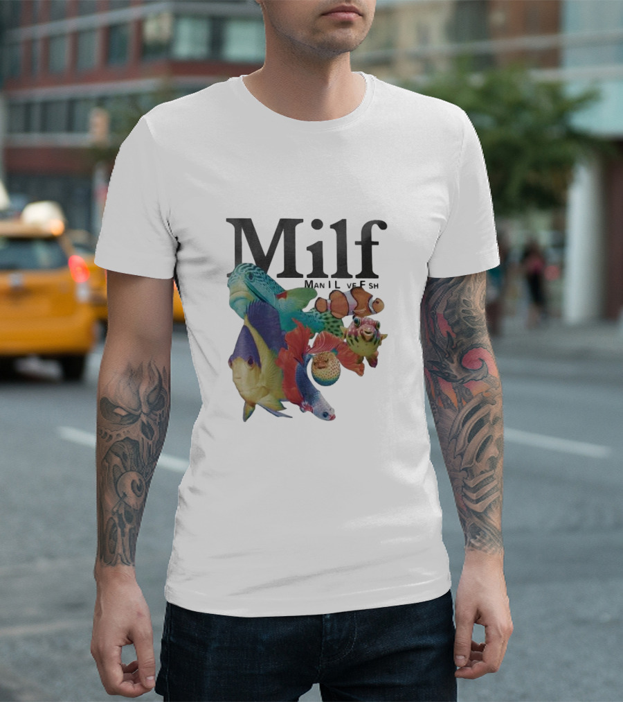 Milf Man I Love Fish Colorful Fish Collage T-Shirt