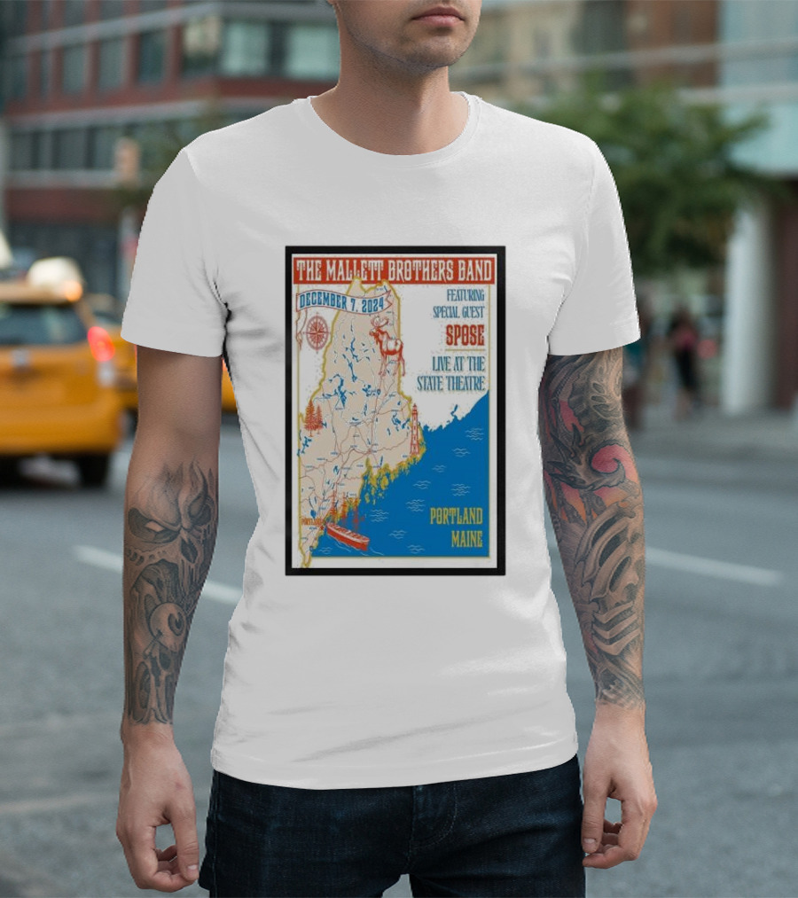 The Mallett Brothers Band Featuring Special Guest Spose December 7 2024 Live at the State Theatre Portland Maine Map T-Shirt