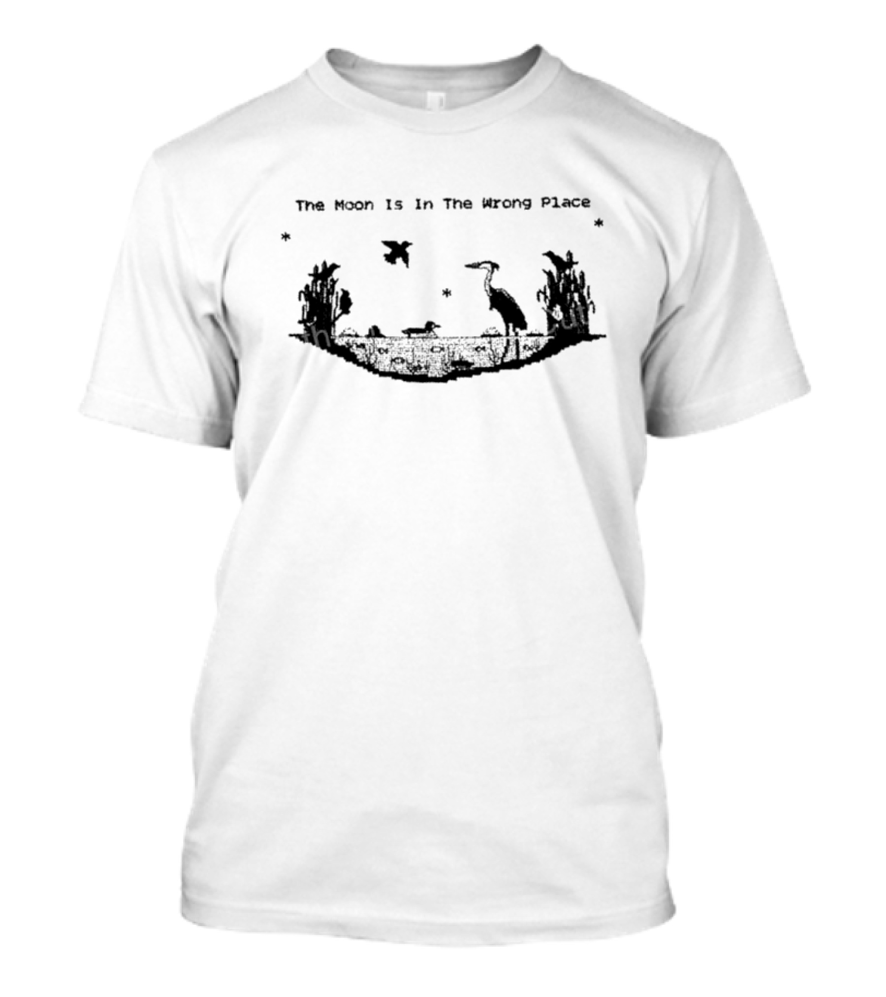 The Moon Is In The Wrong Place Heron And Bird Scene T-Shirt