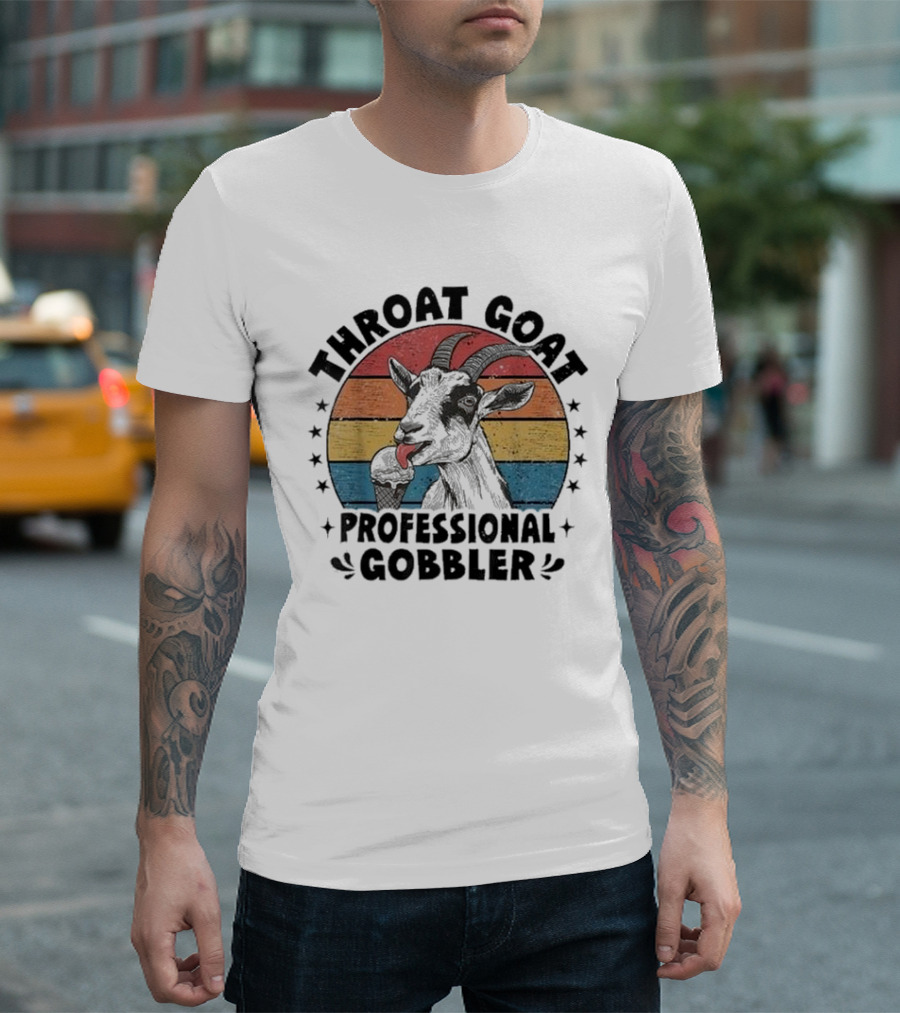 Throat Goat Professional Gobbler Retro Vintage Goat Eating Ice Cream T-Shirt