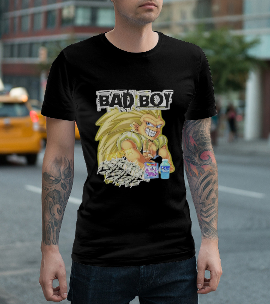 BAD BOY Sparking 2 Gotenks with Money and Blue Drink T-Shirt