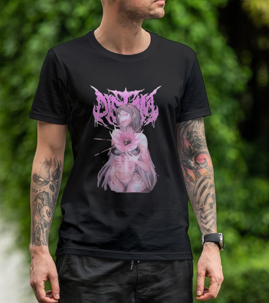 Distant Pink Anime Character With Heart Tattoo T-Shirt