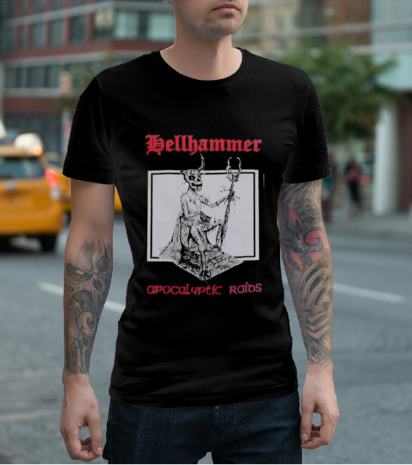 Hellhammer Apocalyptic Raids Horned Figure With Runes T-Shirt