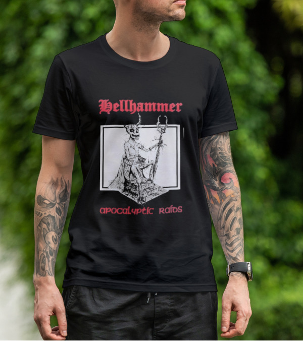 Hellhammer Apocalyptic Raids Horned Figure With Runes T-Shirt